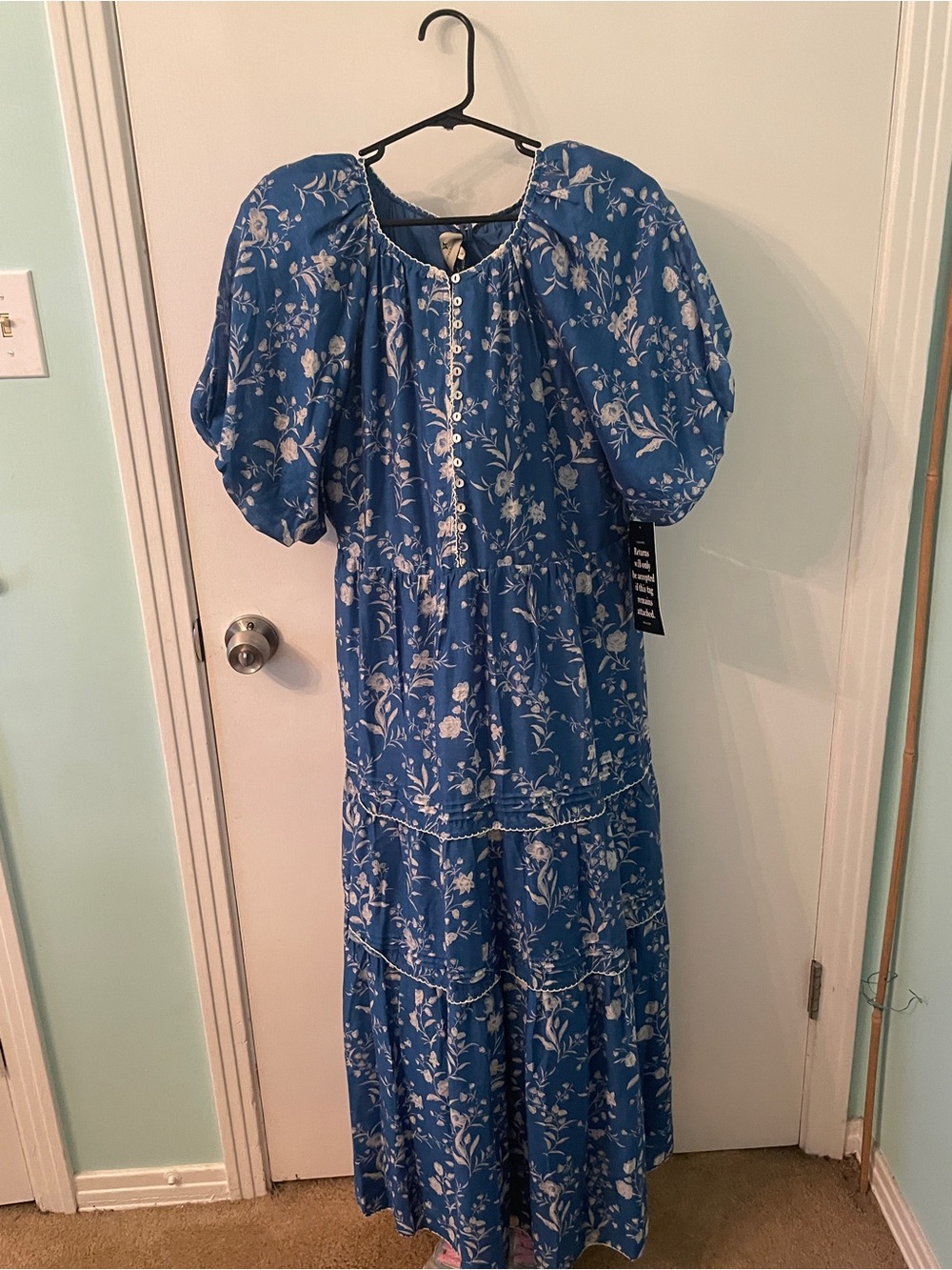 Tuckernuck Blue Floral Tiered Midi Dress with Tie Waist - Picture 6 of 10